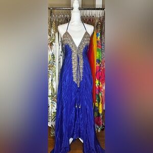 Cobalt blue silky maxi dress, custom designer (Manish Vaid)